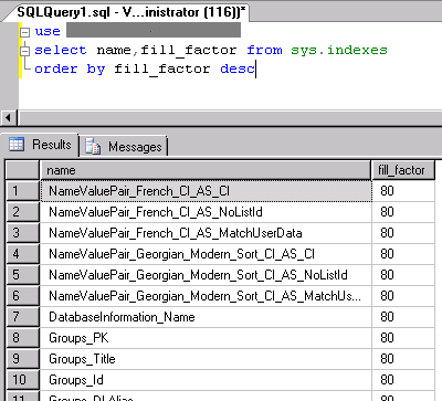 Determine Fill Factor using sys.indexes