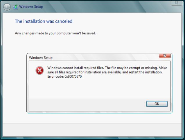 cannot install windows 8.1 error